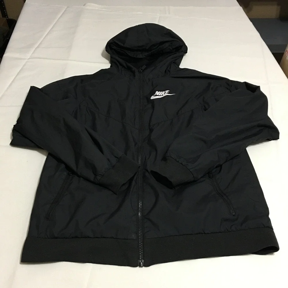 Nike Windbreaker Jacket Youth XL Black Full Zip Hooded Mesh Lined